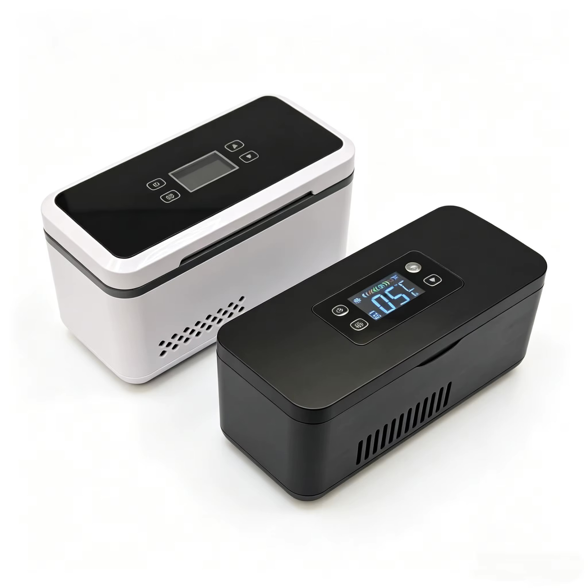 PepCool portable peptide fridges shown in black and white color options